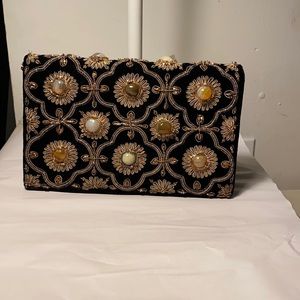 Hand crafted velvet and agate clutch